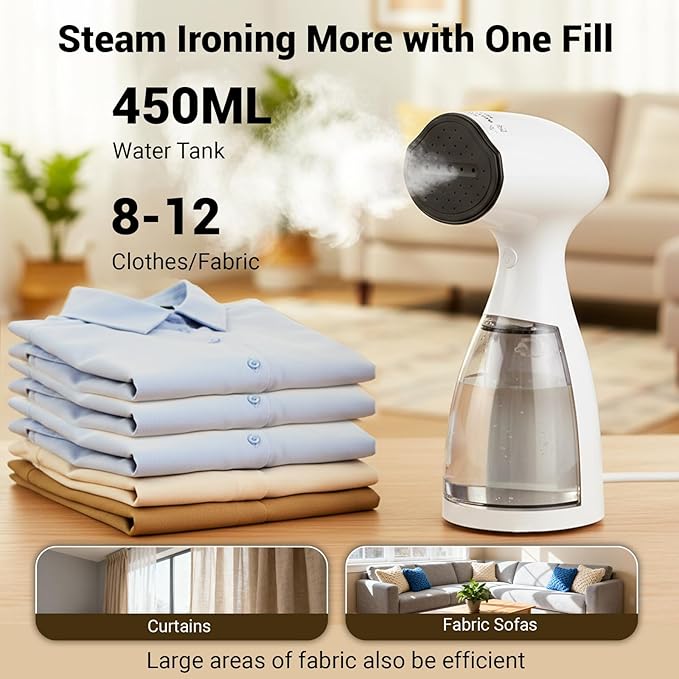 Handheld Steamer for Clothes Wrinkle Removes,110V to 220V Garment Steamer for Multiple Countries,1000W,Large Water Tank 450 ML,10 FT Power Cord,35s Fast Heating (white)