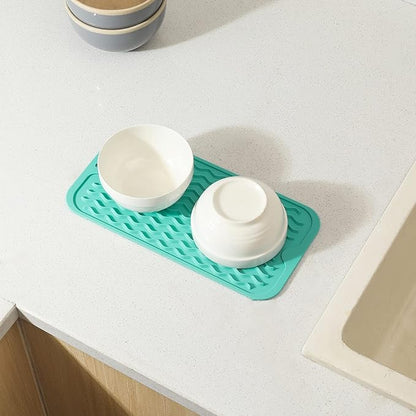 MicoYang Silicone Dish Drying Mat for Multiple Usage,Easy clean,Eco-friendly,Heat-resistant Silicone Mat for Kitchen Counter or Sink,Refrigerator or Drawer Liner Mint S 12 inches x 6 inches