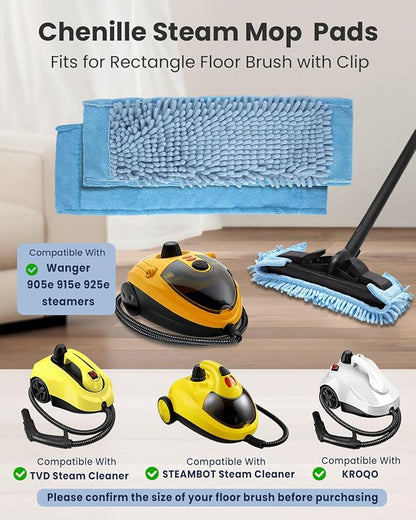 Steam Mop Pads Compatible with Wagner Spraytech Steam Cleaner for Home(905e, 915e, 925e), Reusable Chenille Steam Cleaner Pads Compatilbe with TVD/STEAMBOT and More Steamer Mop (4 Pack)