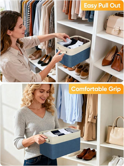 BALEINE 1 Pack Fabric Closet Storage Bins for Shelves, Linen Closet Organizers and Storage, Decorative Baskets for Organizing, Shelf, Clothes, Home, Office (Navy Blue, 17''x13''x10.5'')