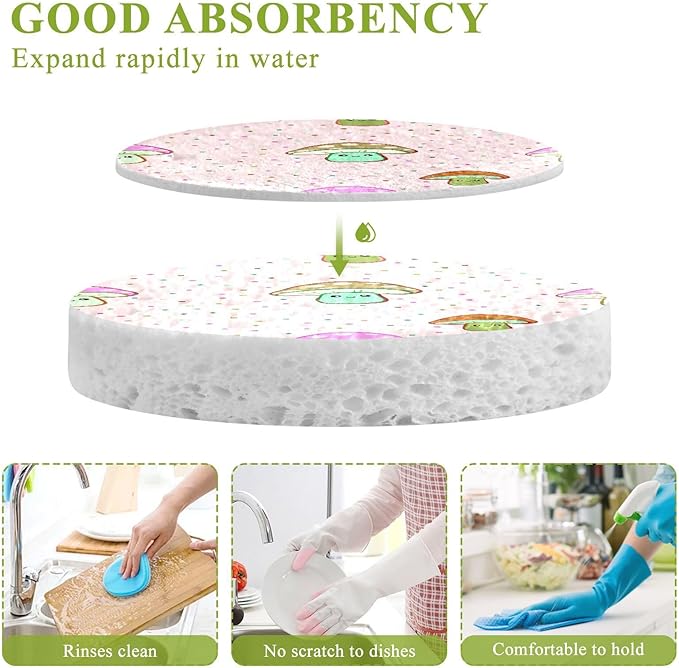 Mushrooms Kitchen Scrub Sponges, Pop-up Kitchen Cleaning Sponges Reusable Dish Washing Sponges for Bathroom Household Cleaning 3 Pack - Non Scratch Scrubber