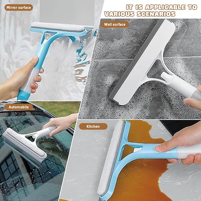 3 in 1 Window Cleaning Scraper,3 in 1 Spray Squeegee,2025 New with Brush and Built-in Spray BottleAll-Purpose,All-Purpose Window Cleaner Tool (White)