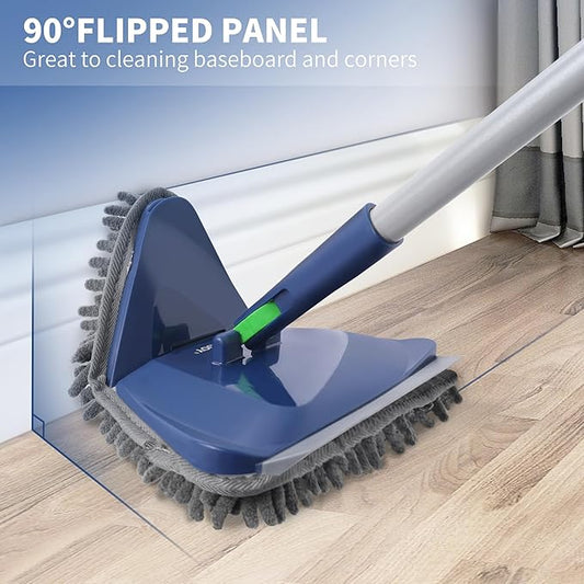 BOOMJOY Wall Cleaner Mop with 82 Inches Long Handle, Baseboard Cleaner Tool Duster with Squeegee, Ceiling Cleaning Tool with 6 Replacement Pads for Painted Walls, Window, Floor - Blue