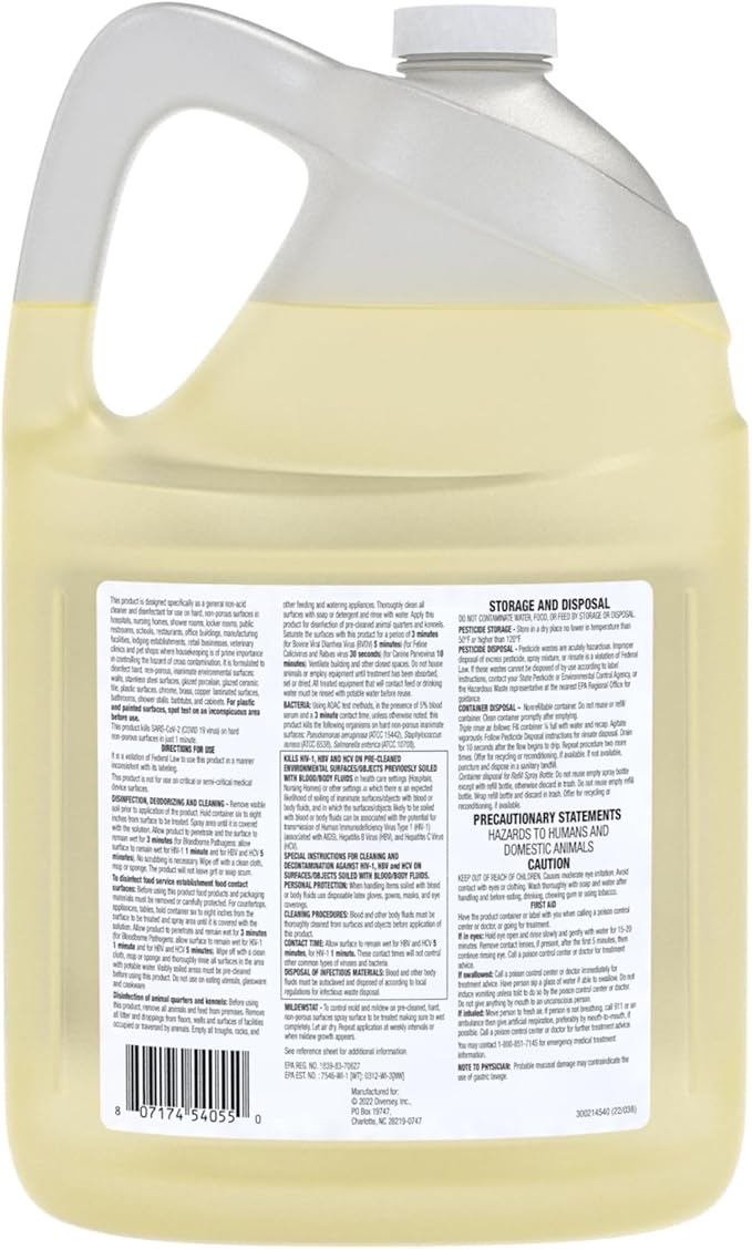 VIREX Diversey CBD540557 All Purpose Disinfectant Cleaner, For Home & Commercial Use, Kills 99.9% of Germs, Multi-Surface, Lemon Scent, 1 Gallon