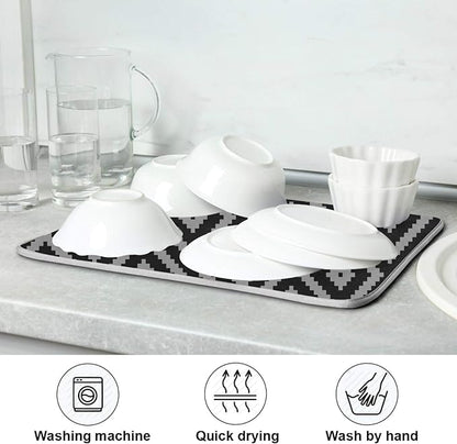 Super Absorbent Dish Drying Mat, Microfiber Fast-Drying Dish Mat, 24" x 18, Kitchen Dish Drying Pad, Black Moroccan Rhombus Plaid