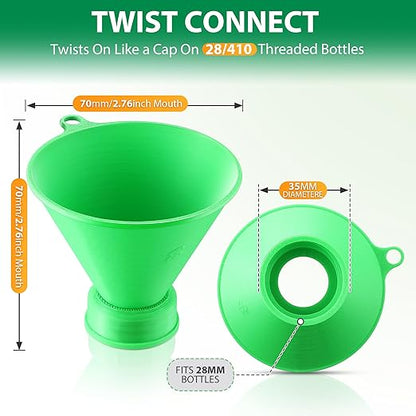 Threaded Funnel Easy Fill Funnel, Twist On Empty Spray Bottle Refill Adapter Fit for Various Size Bottles Home, Car Detailing Cleaning Supply, 30% Vinegar, Kitchen, Bath, Essential Oils(28mm)