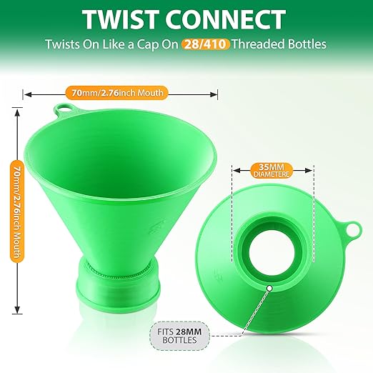 Threaded Funnel Easy Fill Funnel, Twist On Empty Spray Bottle Refill Adapter Fit for Various Size Bottles Home, Car Detailing Cleaning Supply, 30% Vinegar, Kitchen, Bath, Essential Oils(28mm)