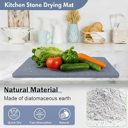 Small Stone Drying Mat for Kitchen Counter 18"×13" Diatomaceous Earth Dish Drying Mat, Drying Stone Mat for Modern Kitchen Countertop