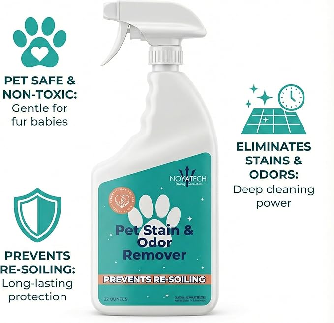 NOYATECH Pet Stain & Odor Remover – Fast-Acting Enzyme Cleaner for Dog & Cat Urine | Safe for Carpet, Couch, Turf, Tile & More | Non-Toxic, Kid & Pet Safe Spray 1 Gallon
