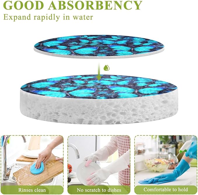 Butterfly Kitchen Scrub Sponges, Pop-up Kitchen Cleaning Sponges Reusable Dish Washing Sponges for Bathroom Household Cleaning 3 Pack - Non Scratch Scrubber