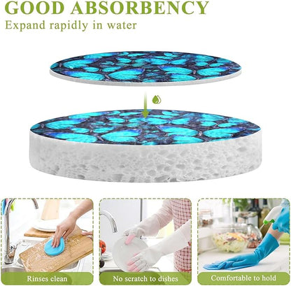 Butterfly Kitchen Scrub Sponges, Pop-up Kitchen Cleaning Sponges Reusable Dish Washing Sponges for Bathroom Household Cleaning 3 Pack - Non Scratch Scrubber