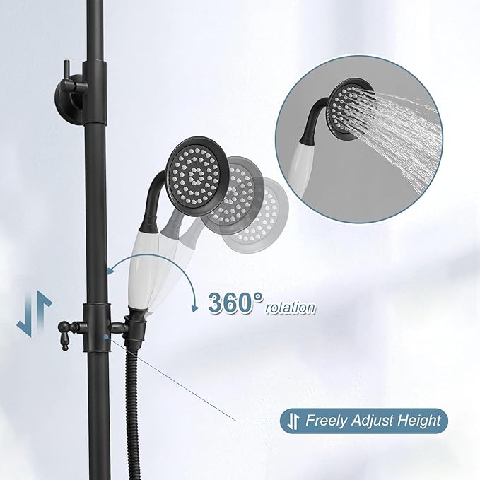 BWE Shower Fixture Matte Black Triple Function with Adjustable Hand Sprayer and Tub Spout High Pressure Rainfall Shower Head Fixture Wall Mount Complete Set