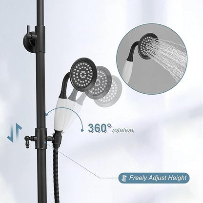 BWE Shower Fixture Matte Black Triple Function with Adjustable Hand Sprayer and Tub Spout High Pressure Rainfall Shower Head Fixture Wall Mount Complete Set
