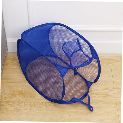 Foldable Laundry Hamper Mesh Basket with Easy Open Design for College Dorm Portable Dirty Clothes Storage Organizer Blue