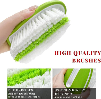 Carpet and Upholstery Cleaning Brush, Stiff Bristle Detailing Scrubber for Car Interior & Home, Portable Ergonomic Scrub Brushes for Floor Mat Carpet Leather Seat Couch (Green)