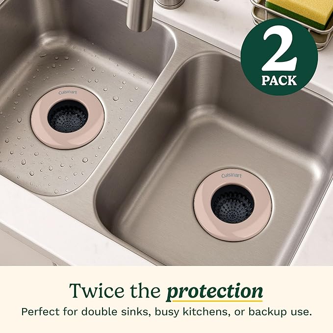 Cuisinart Sink Strainers- 2 Pack Kitchen Sink Drain Strainer & Food Catcher with Enamel-Coated Stainless Steel Rim and Silicone Base, Fits Standard 3.5" Drains, Outer Diameter 4.35", Scratch-Safe
