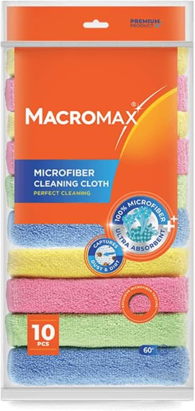 Microfiber Cleaning Cloth – Pack of 10 – Ultra Absorbent Lint‑Free Reusable Towels for Kitchen, Glass, Counters, Furniture – Soft Non‑Scratch Microfiber