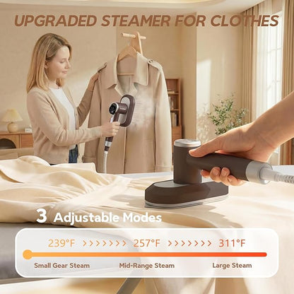 2 In 1 Steamer for Clothes: 1550W Powerful Steamer with 1100ml Detachable Tank, 30s Fast Heat-Up, Horizontal & Vertical Use, Portable Wrinkle Remover for Clothes Drapes Bedding (Brown)