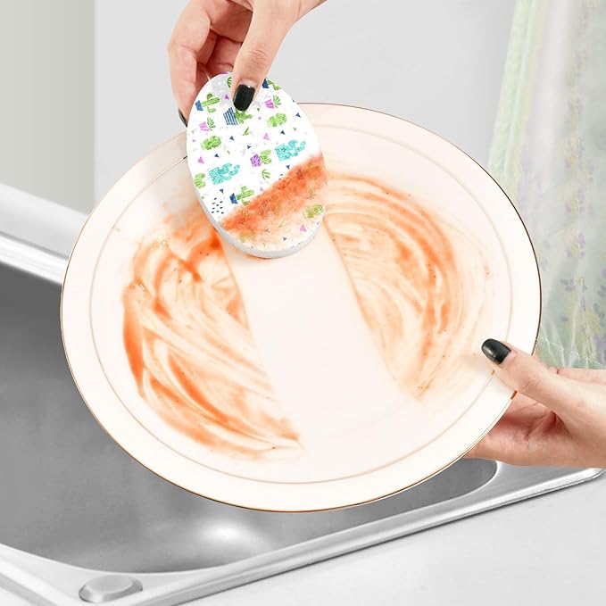 Cacti Plants Kitchen Scrub Sponges, Pop-up Kitchen Cleaning Sponges Reusable Dish Washing Sponges for Bathroom Household Cleaning 3 Pack - Non Scratch Scrubber