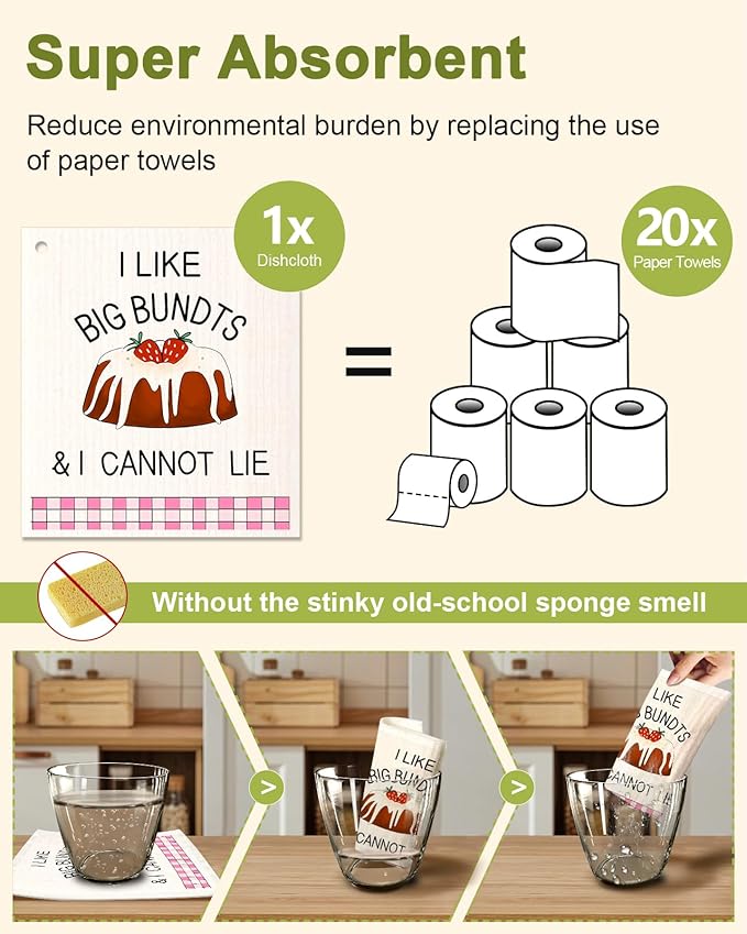 Swedish Dishcloths for Kitchen - 5 Pack Reusable Dish Cloths for Washing Dishes Absorbent Cute Funny Kitchen Towels Cleaning Sponge, Funny Kitchen