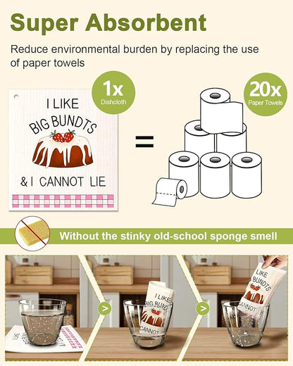 Swedish Dishcloths for Kitchen - 5 Pack Reusable Dish Cloths for Washing Dishes Absorbent Cute Funny Kitchen Towels Cleaning Sponge, Funny Kitchen