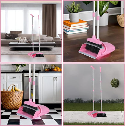 Broom and Dustpan Set, Broom with Dustpan Combo Set for Home Office Kitchen(Pink)