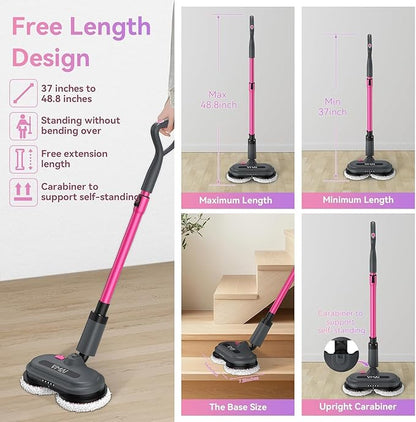 VMAI Cordless Electric Mop for Floor Cleaning, Self-Propelled Spin Mop with LED Headlight & Water Spray, Up to 60 Mins Detachable Battery, 300ML Tank for Hardwood Tile Laminate Marble Floor