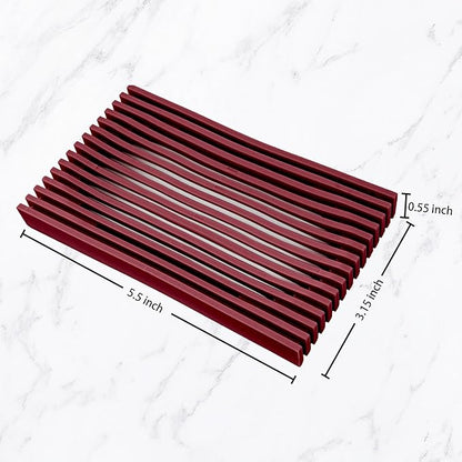 Aoheuo Modern Minimalist Soap Dish (1Pack),Drainage Silicone Soap Holder,5.5 Long by 3.15 Wide,0.55 inches high,Used for Kitchen,Bathroom,and Bar Sink(Red)