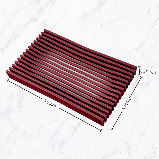 Aoheuo Modern Minimalist Soap Dish (2Pack),Drainage Silicone Soap Holder,5.5 Long by 3.15 Wide,0.55 inches high,Used for Kitchen,Bathroom,and Bar Sink(Red,Red)