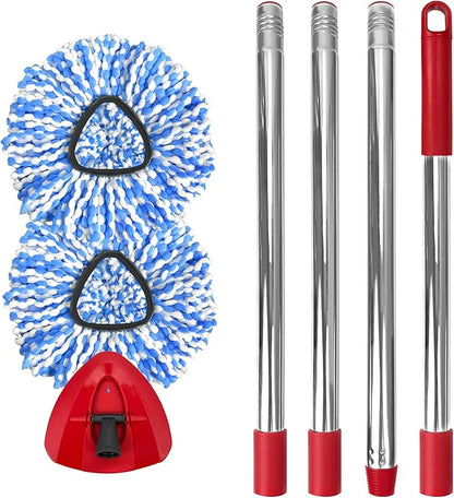 Spin Mop Replacement Set for O-Ceda 2-Tank System, Includes 2 Mop Head Replacement, 1 Mop Handle (30-58in Adjustable 4-Section Pole), 1 Spin Base