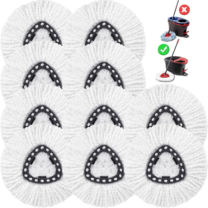 10 Pack Spin Mop Replacement Head Mop Refill Compatible with Ocedar Triangle Swivel Mops Microfiber Swivel Mop Refill,Deep Clean,Machine Washable and Easy to Replace
