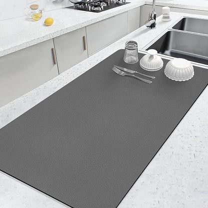 LOPNUR Kitchen Dish Drying Mat, 31.5"x17" Extra Large Dish Drying Mats for Kitchen Counter, Diatomite Coffee Mat, Super Absorbent Dish Drying Pad, Heat Resistant Mat with Anti-slip Rubber Backed, Grey