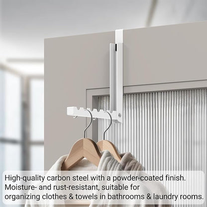 2-Pack Foldable Over-The-Door Hooks, Travel Portable Clothes Drying Rack, 6-Hook Space Saver for Clothing, Coats, Bags, Laundry Room, Bedroom, Bathroom, Entryway, Dorm - White