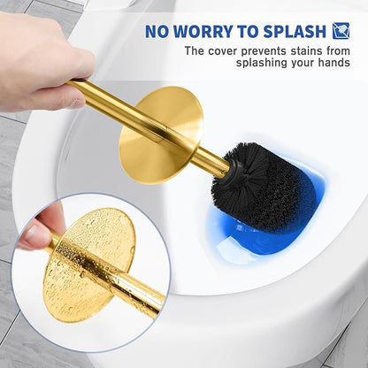 Toilet Brush and Holder, Toilet Brush Stainless Steel, Toilet Bowl Brush for Bathroom Toilet-Ergonomic, Elegant,Durable (Gold)