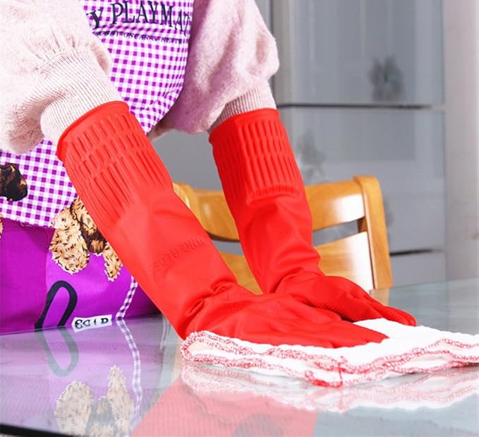 Rubber Cleaning Gloves Kitchen Dishwashing Glove 6-Pairs,Waterproof Reuseable.(Large)