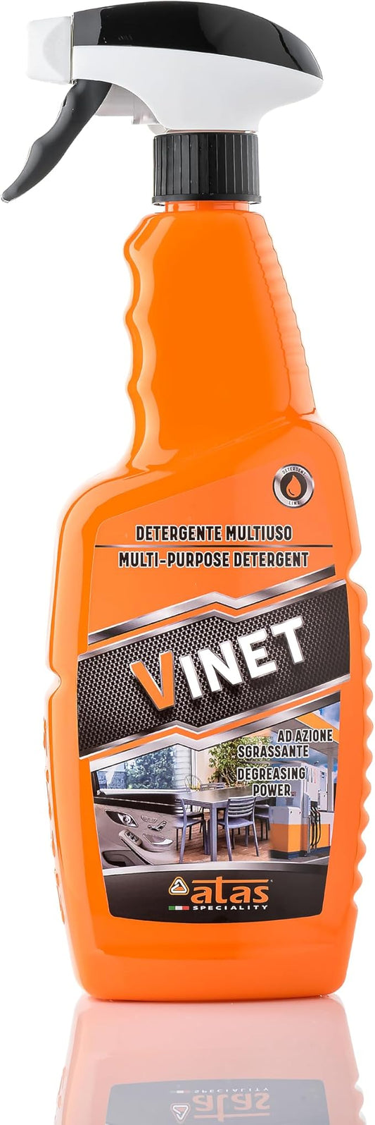 VINET – Multisurface Cleaner Spray 750ml for Car, Home & Outdoor – for Plastic, Leather, Glass & Metal – No Residues – Water-Based, Biodegradable, Fresh Scent, Made in Italy