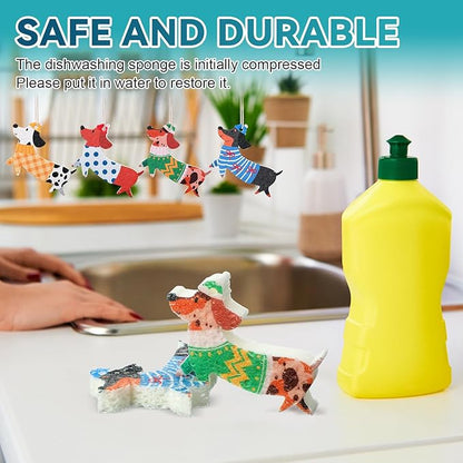 8 Pcs Christmas Sponges Dish Sponges, Cute Kitchen Scrub Sponge, Dual-Sided Dishwashing Sponge Reusable Cleaning for Kitchen Dishes Furniture(Dog)