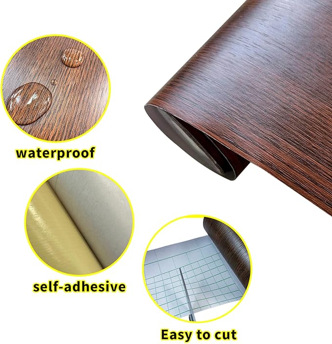 Teemall 10M Wood Grain Removable PVC Waterproof Border Wall Decor Self Adhesive Kitchen Bathroom Tiles Sticker Wallpaper Mirror Frame Sticker (Beige)