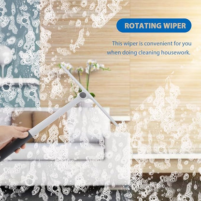 Rotating Glass Squeegee for Home Use Grey White, Multipurpose Nonslip Window and Mirror Cleaner, Bathroom and Car Water Wiper Cleaning Tool