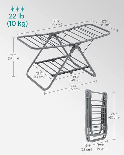 SONGMICS Small Clothes Drying Rack, Foldable 2-Level Laundry Drying Rack, Space-Saving, for Small Clothes, Towels, Bathroom, Balcony, 17.3 x 39.8 x 19.7 Inches, Dove Gray ULLR504G01