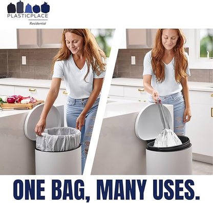 Plasticplace Trash Bags, Compatible with simplehuman Code Q Packs, White Drawstring Garbage Liners,13-17 Gallon, 25" x 32.5" (20 Count/5 Pack)