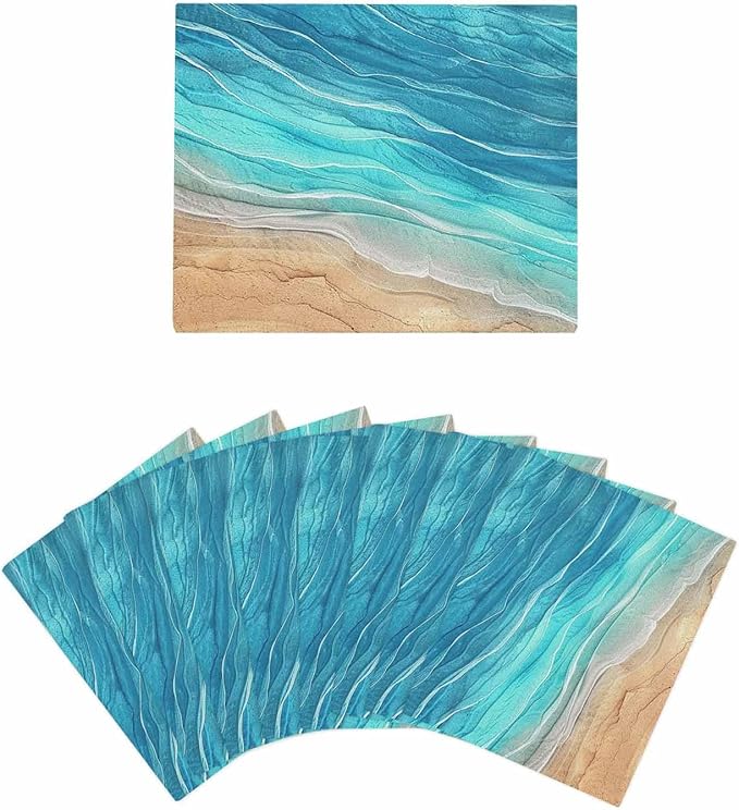 8 Pack Abstract Turquoise Kitchen Dish Cloths, Ocean Beach Waves Lines Gradient Dishcloths for Kitchen, Reusable Paper Towels, Super Absorbent Quick Drying Washcloths Cleaning Wipes, 8x7 inch