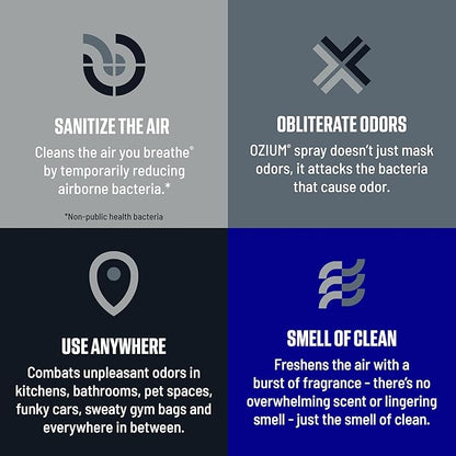 Ozium Air Sanitizer Spray - Room Odor Eliminator for Home, Car, and Office - Carbon Black - 8 oz Can - 6 Pack