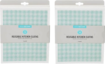 Martha Stewart Swedish Kitchen Absorbent Sponge Dish Cloths, Teal Gingham, 8 Count