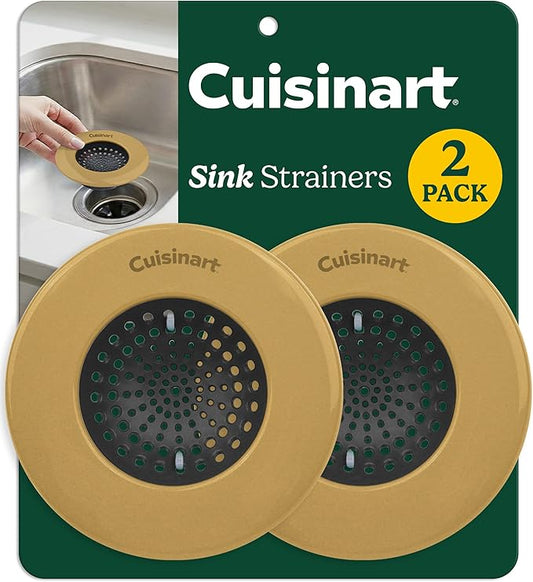 Cuisinart Sink Strainers- 2 Pack Kitchen Sink Drain Strainer & Food Catcher with Enamel-Coated Stainless Steel Rim and Silicone Base, Fits Standard 3.5" Drains, Outer Diameter 4.35", Scratch-Safe