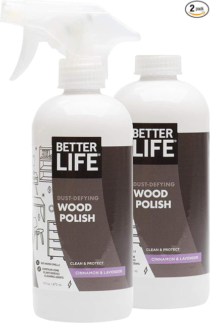 BETTER LIFE Wood Furniture Polish - Wood Cleaner & Dusting Spray for Tables, Banisters or Floor - Great Wood Seasoning for Old Wooden Cabinet, Antique Restorer - 16oz (2Pack) Cinnamon & Lavender