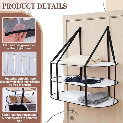 CINPIUK 2 Pcs 3-Tier Sweater Drying Rack Over The Door, Foldable Mesh Hanging Dryer Flat with Hooks, Large Breathable Laundry Drying Hanger, Clothes Lay Flat Dryer for Apartments Dorms Bathrooms