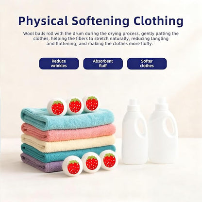 Wool Dryer Balls，New Zealand Wool Laundry Balls for Dryer (Pack of 3, Strawberry Handmade Pattern)，Softens Clothes,Naturally Reduces Drying Time and Static Electricity