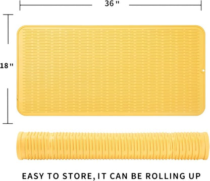 MicoYang Silicone Dish Drying Mat for Multiple Usage,Easy clean,Eco-friendly,Heat-resistant Silicone Mat for Kitchen Counter or Sink,Refrigerator or Drawer Liner Yellow 5XL 36inches x 18inches