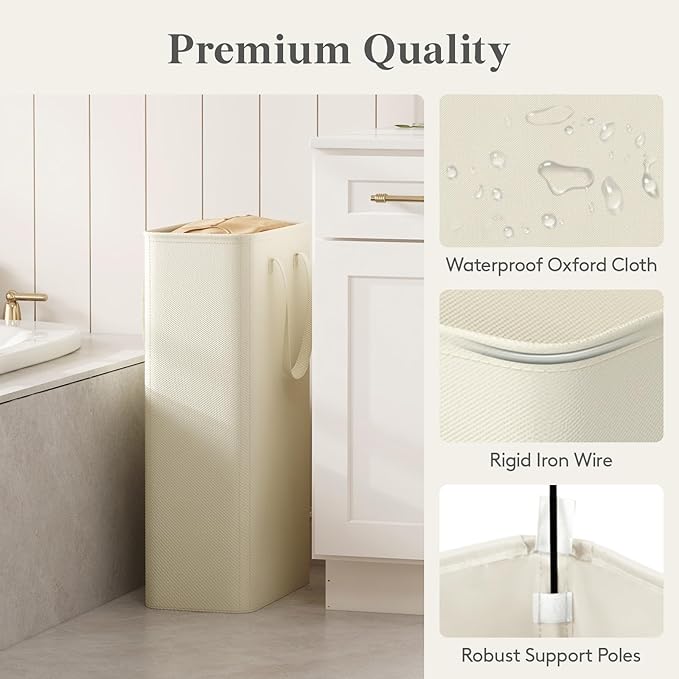 Lifewit 65L Slim Laundry Hamper, Narrow Small Laundry Basket with Handle for Dirty Clothes, Collapsible Tall Thin Laundry Bin for Bathroom Bedroom Dorm College, White